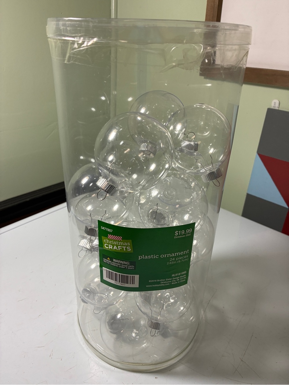 Christmas Crafts Clear Plastic Ornament Set 19- Clear. Unused